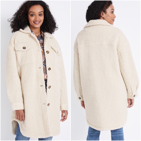 NWT Vigoss Sherpa Longline Shacket Size Medium Cream - Picture 2 of 11